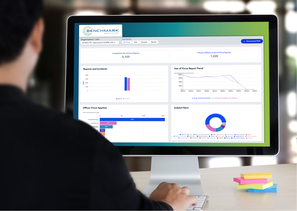 A man focused on a computer screen, analyzing data displayed on a dashboard interface.