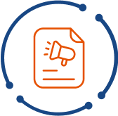 A circular icon featuring an orange and blue document symbol, representing digital documentation or file management.