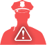 Icon of a police officer in red with an exclamation mark