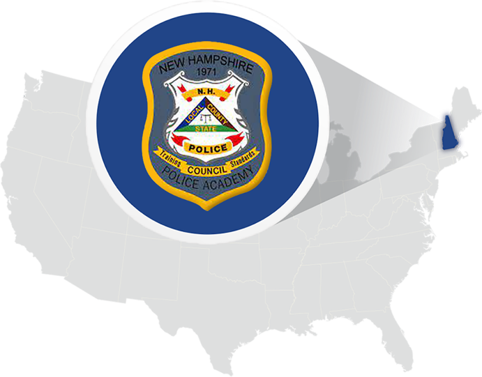 Map of the United States with the New Hampshire Police Academy Seal