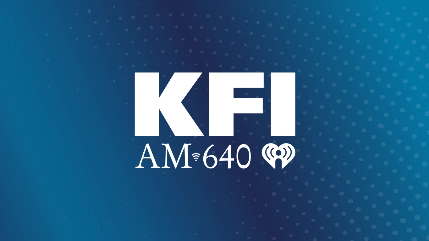 White KFI AM 640 Logo on blue background