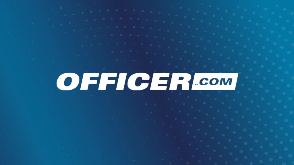 White Officer.com Logo on blue background