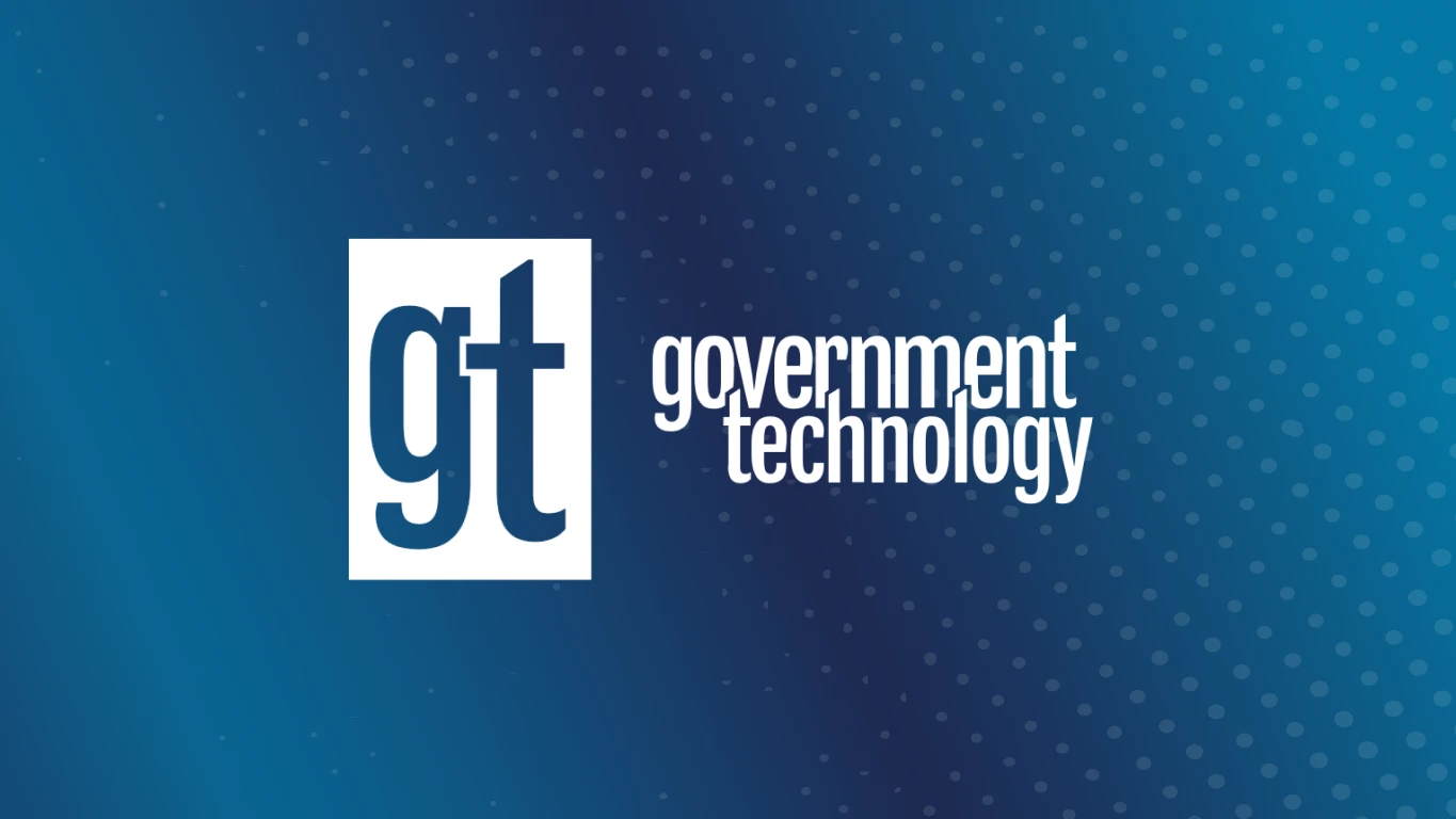 White Government Technology Logo on blue background